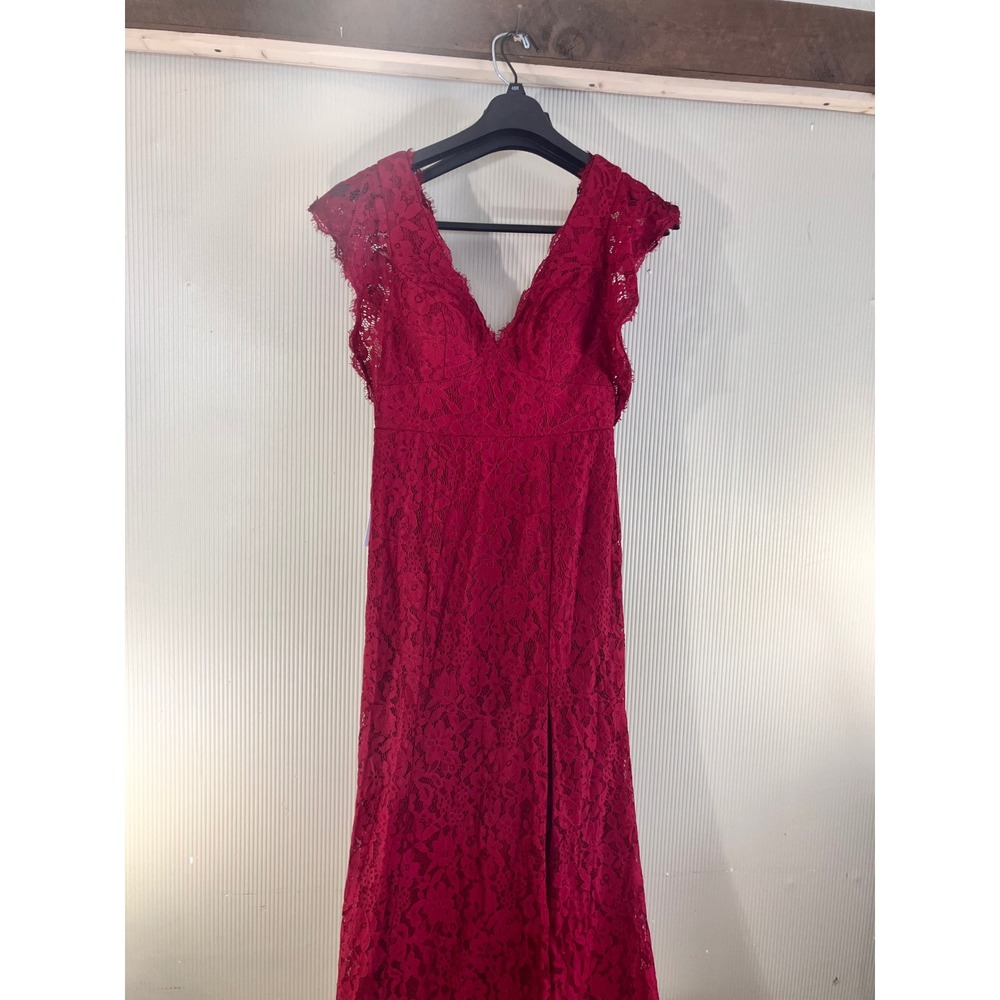 Azazie NWT Amabel Burgundy Lace V-Neck Cap Sleeve Mermaid Maxi Dress Size‎ A8